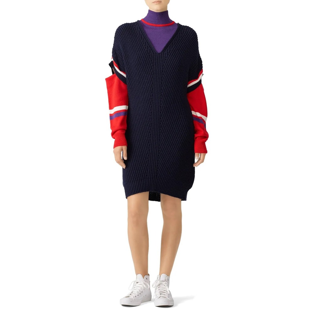 Pinko Italy Pickoff Wool Blend Knit Cutout Sleeve Sweater Dress Large